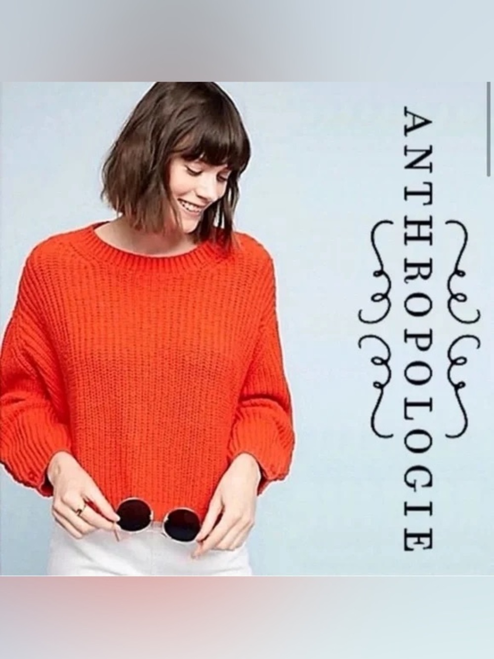 Anthropologie Moth Baja Orange Chunky Knit Oversized Cropped Sweater Size Medium